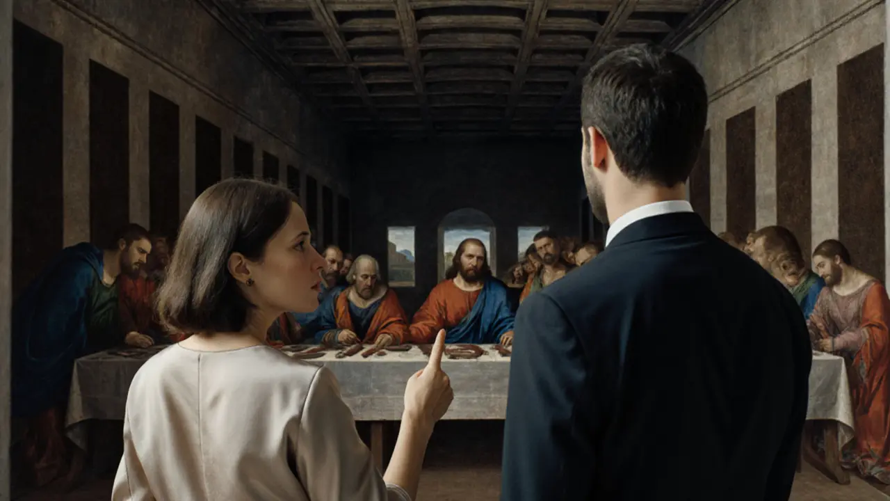 A client and companion viewing The Last Supper in a quiet, crowd-free museum setting.