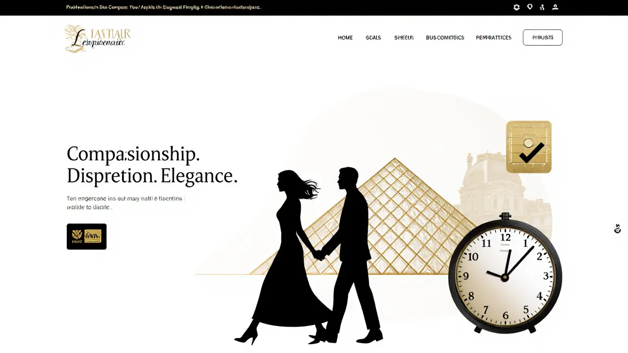 Conceptual image of a high-end companionship agency with elegant silhouettes and subtle luxury elements.