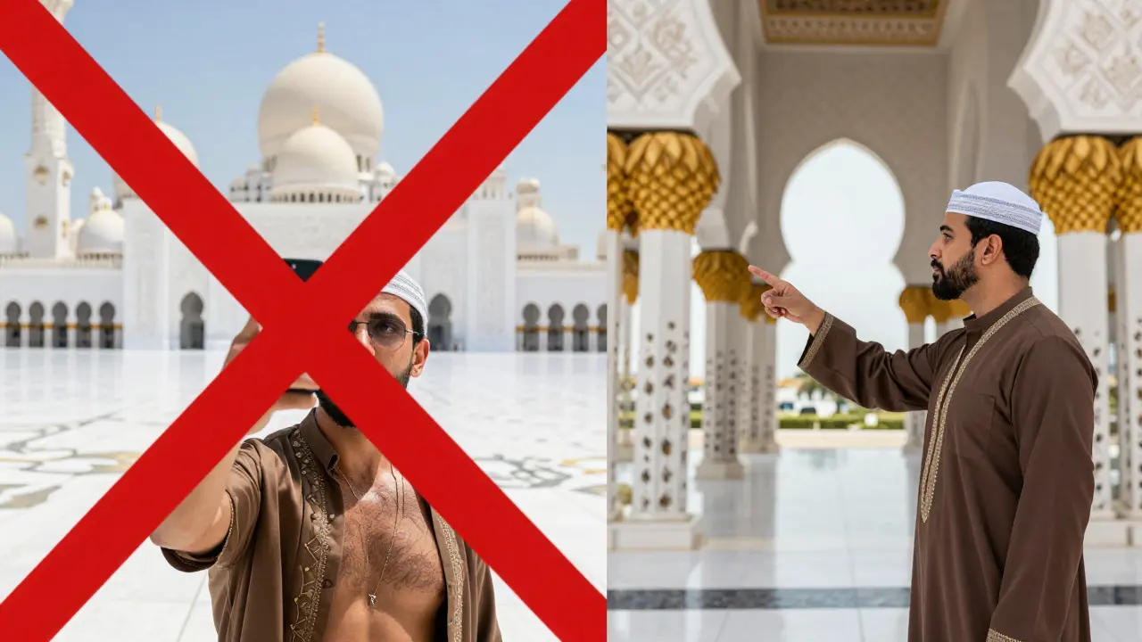 A split image showing disrespectful tourism on one side and respectful cultural engagement on the other.